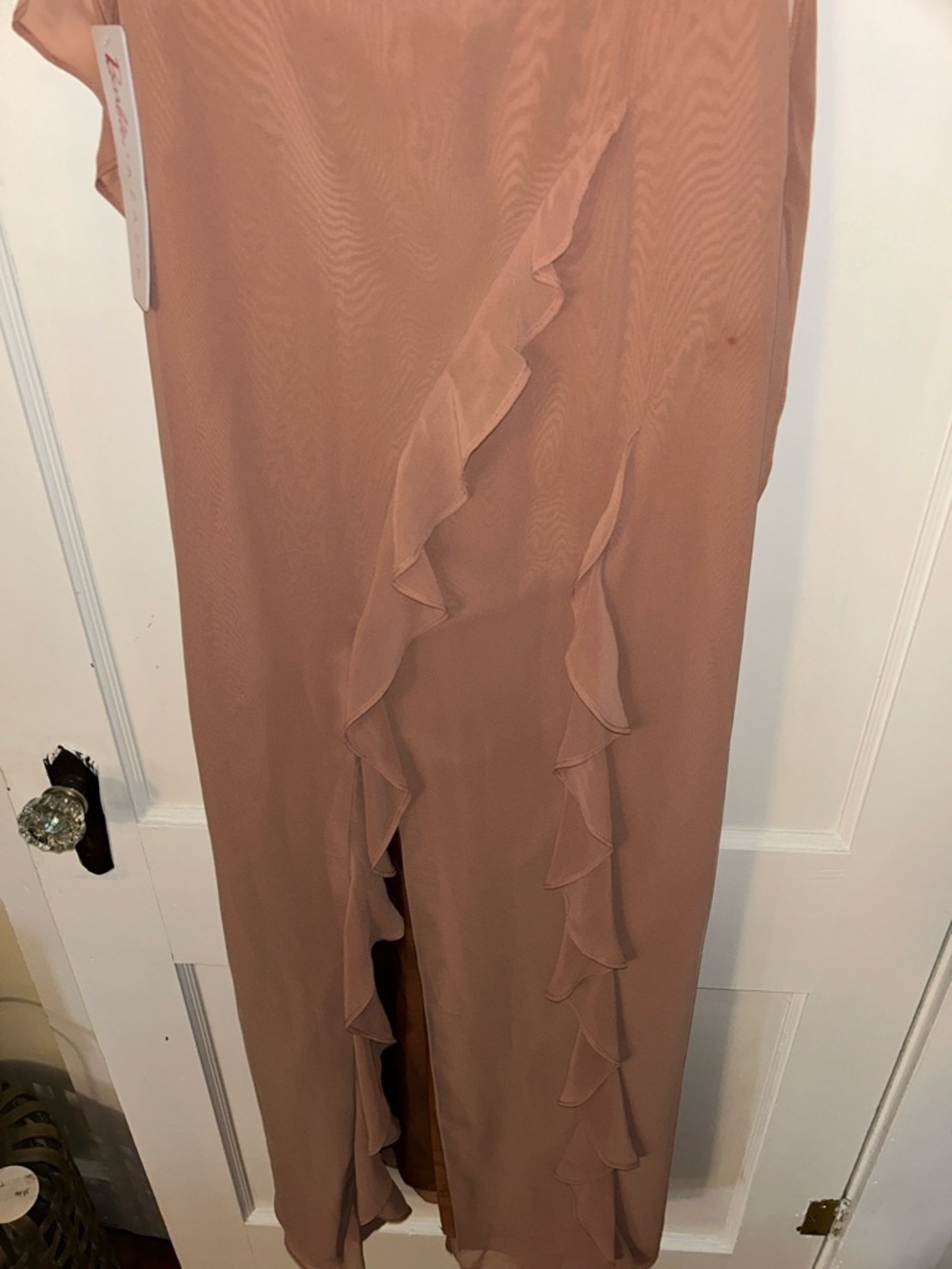 Azazie Barbie Bronzer Ruffle-Trim Spaghetti-Strap Midi Dress - Picture 3 of 8